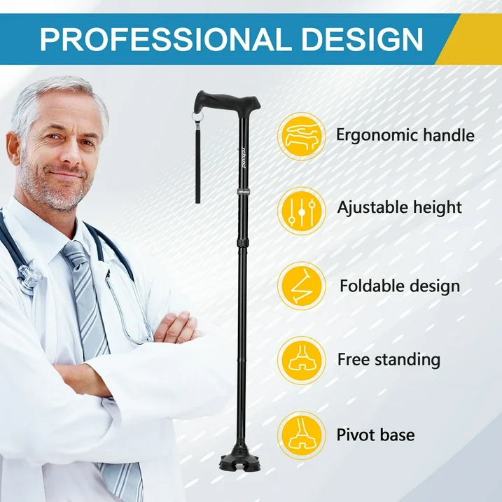 REHAND Adjustable Walking Cane,Lightweight Folding Walking Stick with for Men  Women,Seniors  Adults,Collapsible,Heavy Duty,Black