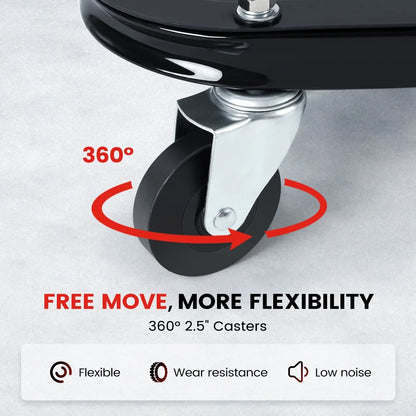 KROAK 14.2 Rolling Creeper Garage/Shop Seat with 3 Segmented Tool Tray, 260 Lbs Capacity, 360 2.5 Casters, Comfortable Car Repair Mechanic Stool, Black