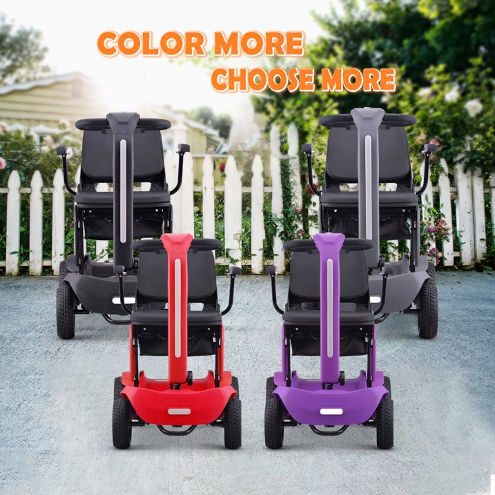 SUNDERWELL 4 Wheels Mobility Scooter for Adults  Senior, Foldable Lightweight Powered Device for Travel, with LED Strip Light, Storage Bag, Charger Included, No Assemble Required (Purple)