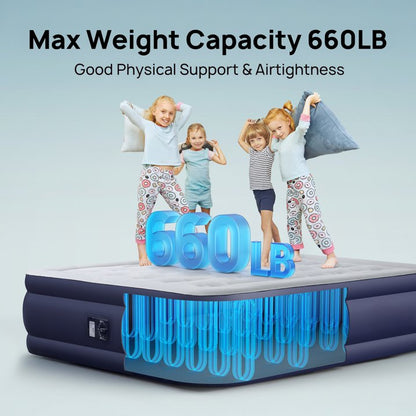Air Mattress, Queen Inflatable Airbed with Built-in Pump, 18'' Waterproof Flocked Top for Home/Camping/Travel, Max 650lbs