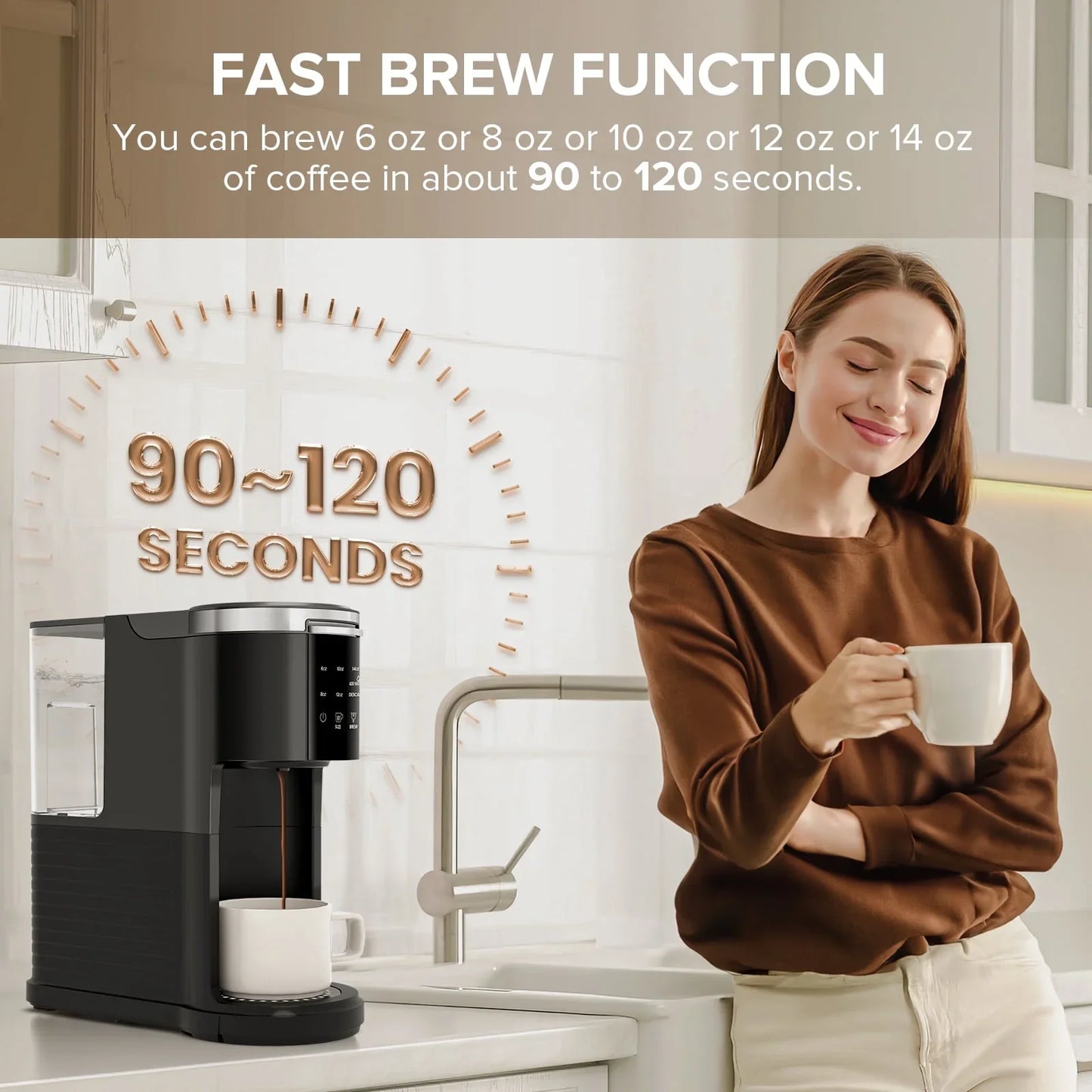 Auseo 2.0 1200W Single Serve Coffee Maker for K-Cup Pod and Ground Coffee Compatibility, Fast Heating, 40oz Removable Water Reservoir, Black for Home/Office/RV