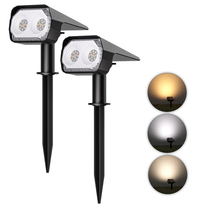 ASHIP Solar Lights Outdoor,Solar Spot Lights 2 Pack,3 Color Warm White & Cool White 26 LEDs Solar Powered Garden Lights IP65 Waterproof, Solar Landscape Spotlights for Yard Lawn Driveway Garage