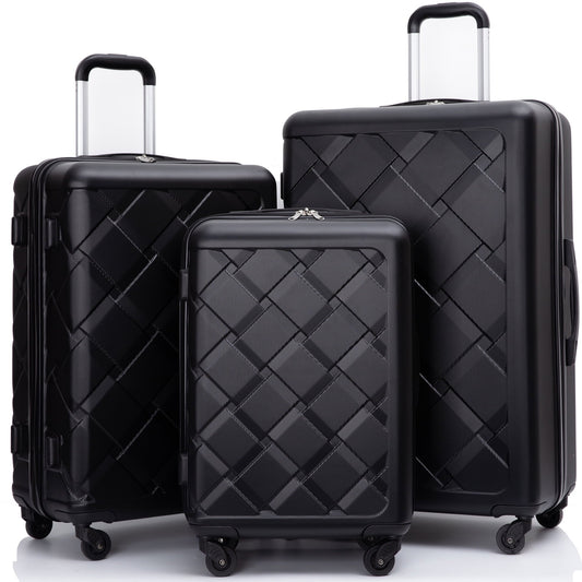 Amalodie 3 Piece Luggage Sets,ABS Hardside Suitcase,Carry On Luggage with Lightweight Durable Spinner Wheels,Black