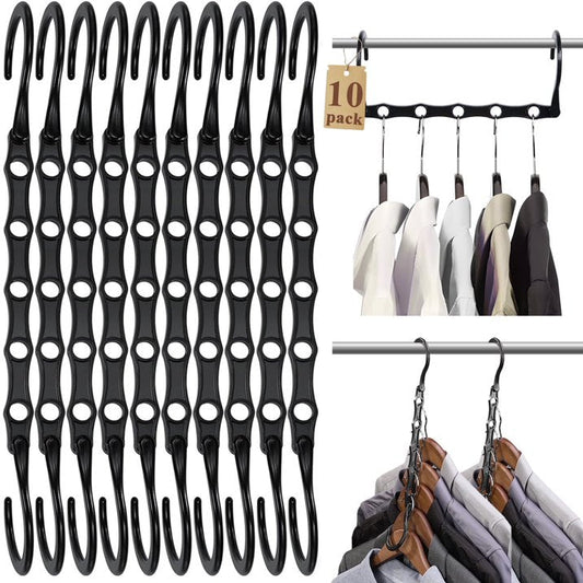 Aovky Space Saving Hangers for Clothes, 10 Pack Black Magic Hangers, 5 Holes Sturdy Plastic Hanging Closet Organizer and Storage, Shirt Hangers Space Saving, College Dorm Room Essentials