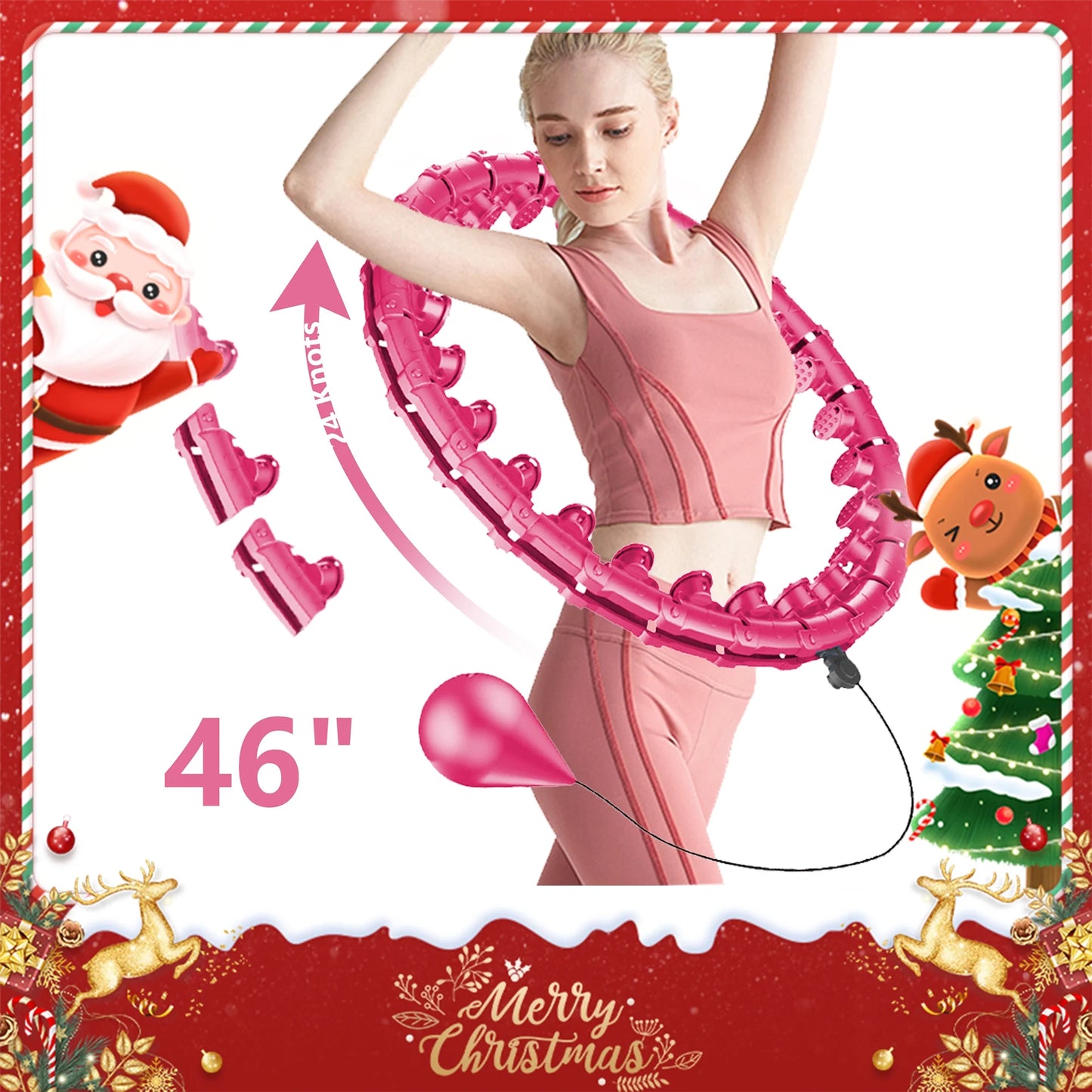 Arsvita Quiet Weighted Hula Hoops Detachable Hoops, Smart Noiseless Infinity Hula for Women, 2 in 1 Waist and Abdominal Workout Equipment at Home, 46 inch 24 Knots