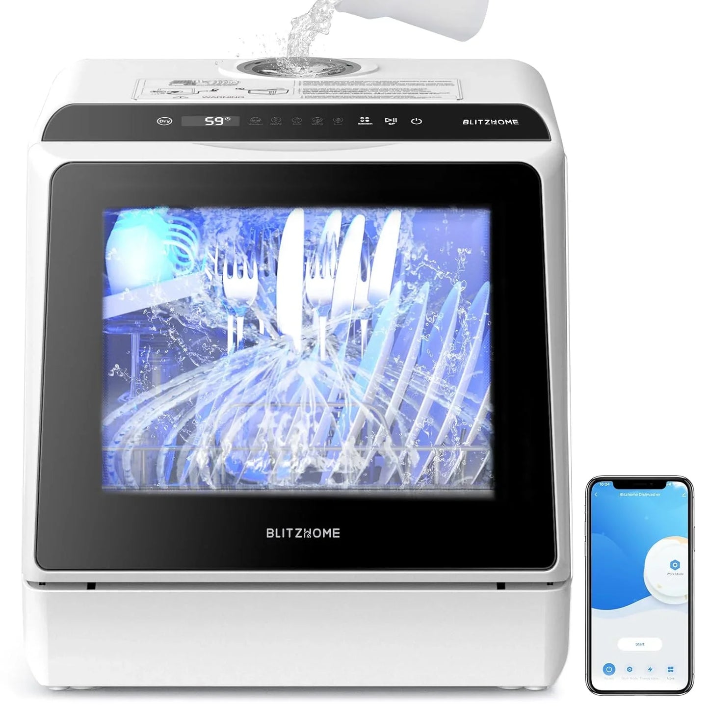 BLITZHOME Portable Countertop Dishwashers, Compact Smart Dishwashers with 5 L Built-in Water Tank,5 Modes and Baby Care for Apartments& RVs, No Installation Needed