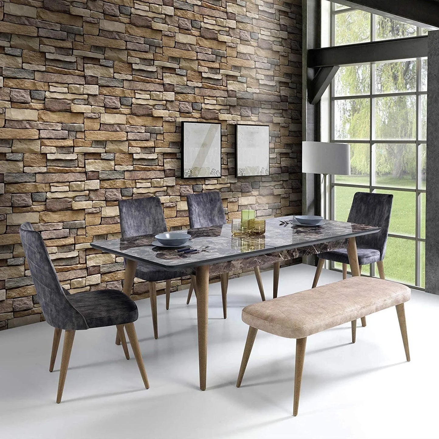 BSHAPPLUS 17.7in x 33ft wallpaper,Stone Peel and Stick Wallpaper,Brick Self Adhesive Removable Wallpaper,Contact Paper for Bathroom Kitchen Walls,48.7 sq. ft.