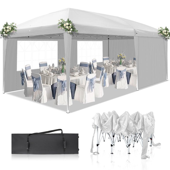 BTMWAY 10  20ft Pop up Canopy Tent Outdoor, Event Canopy Tent with 6 Removable Sidewalls and 4 Windows, Outdoor Tent for Backyard Party, Wedding Gazebo Tent with Upgrade Raised Roof and Carry Bag