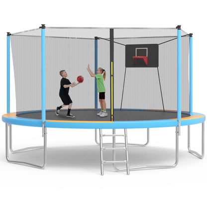 SHINPT 14ft Trampoline for Kids, Outdoor Trampoline with Net, Big Trampoline with Basketball Hoop and Ladder, Heavy Duty Trampoline with No gap Design, Backyard Trampolines for Adult