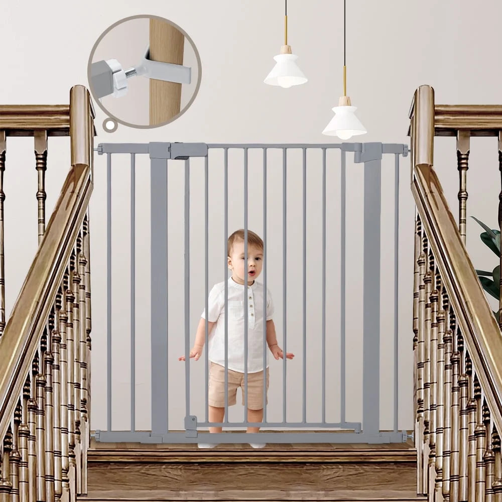 Baby Safety Gate, 36 Tall, 29.5-40.6 for Stairs and Doorway,Pressure Mount Baby Gate for Ages 6 to 36 Months, Gray