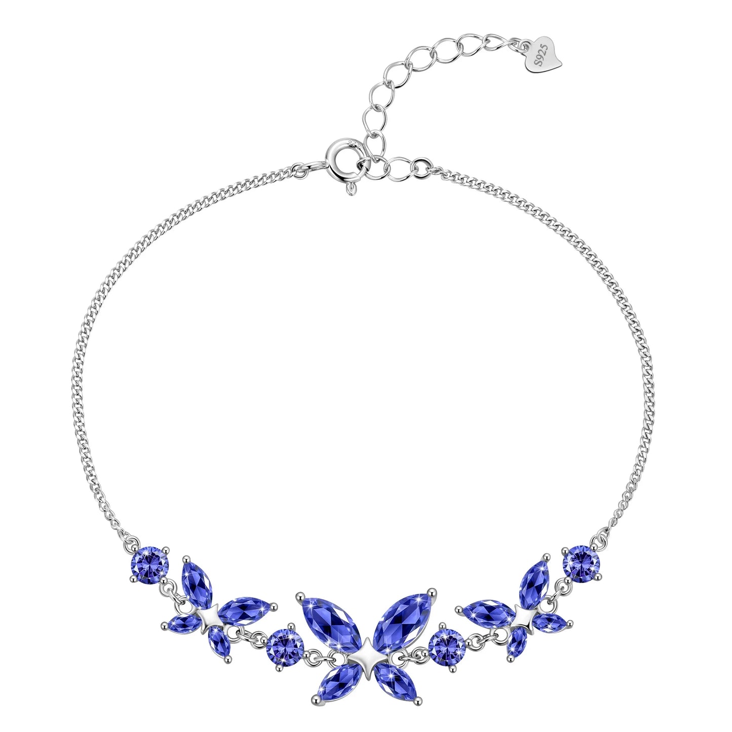 Beautlace 18K White Gold over Silver Butterfly Gemstone Bracelet,Adjustable December Tanzanite Birthstone Bracelet Charms Jewelry Birthday Christmas Valentines Gifts for Women