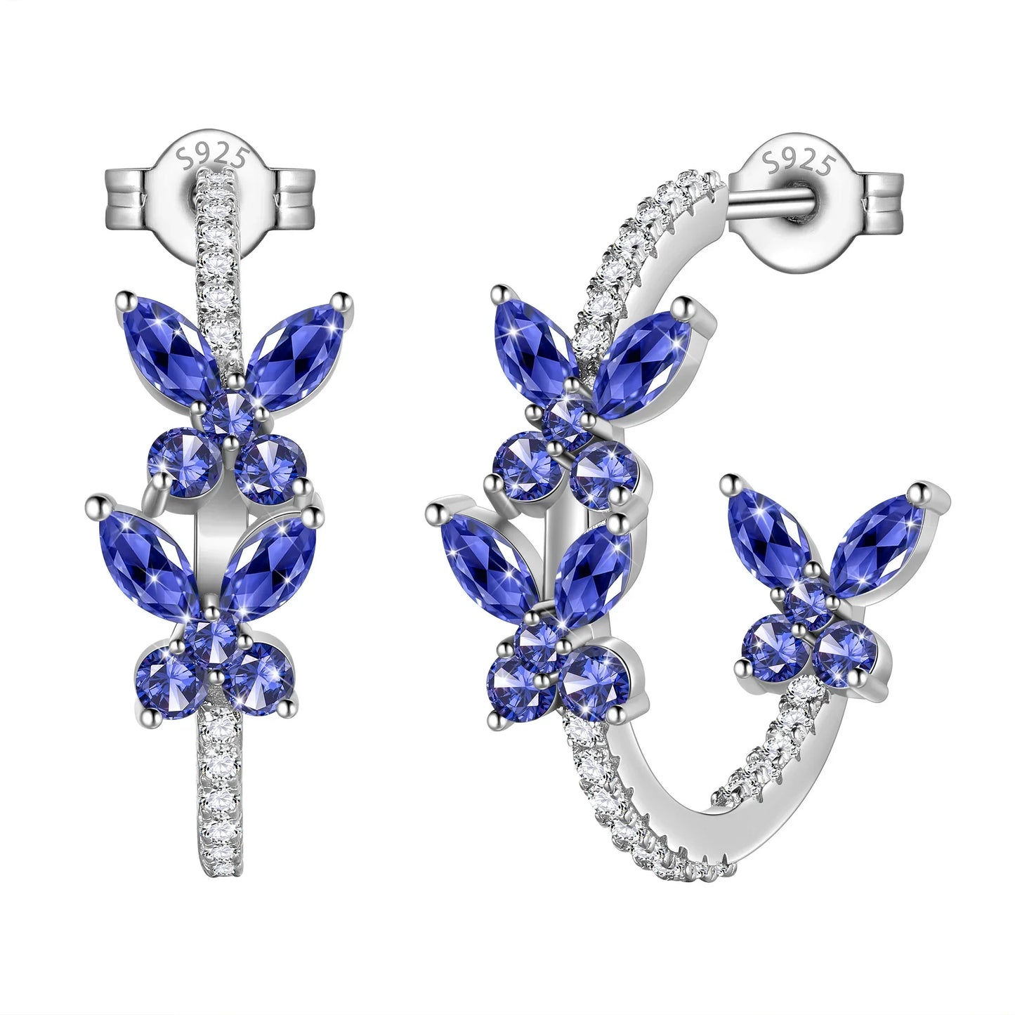 Beautlace 18K White Gold over Stering Silver Butterfly Hoop Earrings,December Tanzanite Birthstone Studs Earrings Jewelry Birthday Christmas Valentines Mother's Day Gifts for Women Mom