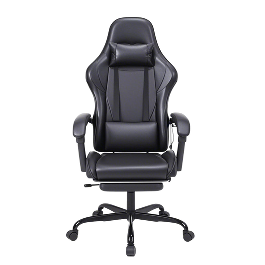 Black Gaming Chair with Footrest and Massage Ergonomic Video Gamer Chair for Adults Leather Gaming Chair High Back Swivel Reclining Computer Chair for Home Office