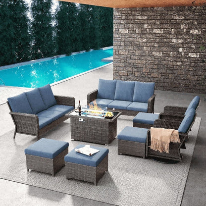 Brafab Patio Furniture Sets with Swivel Chairs and Fire Pit Table Outdoor Conversation Set for Garden