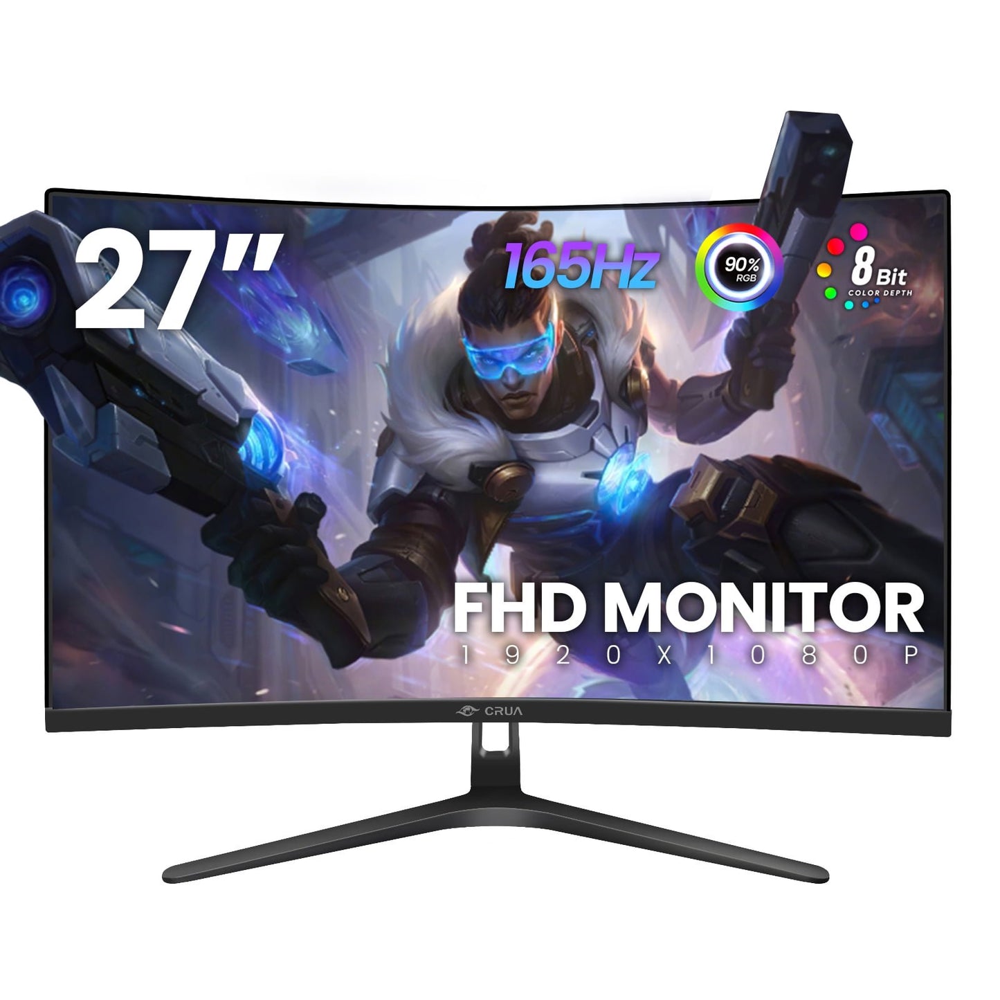 CRUA 32" 165Hz/180Hz Curved Gaming Monitor, FHD 1080P 1800R Computer Monitor, 100% SRGB, 1ms (GTG), AMD FreeSync,DP & HDMI Port, Black