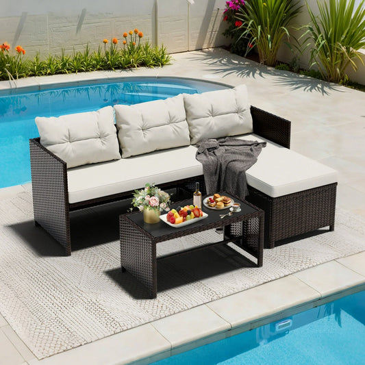 Carpet Wicker Patio Furniture Sets Outdoor Sectional Sofa Couch Patio Conversation Set with Table Cushion Beige