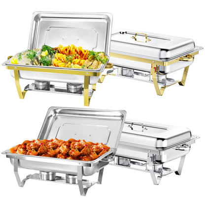 Chafing Dish Buffet Set 4 Pack, Jacgood 8QT Gold+Silver Stainless Steel Chafing Dishes for Buffet, Chafers and Buffet Warmers Sets for Parties, Events, Wedding, Camping, Dinner