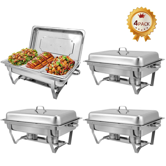 Chafing Dish Buffet Set 4 Pack, PRIJESSE 9QT Stainless Steel Chafing Dishes 3* 1/3 size food pans for Buffet, Chafers and Buffet Warmers Sets for Parties, Events, Wedding, Camping, Dinner