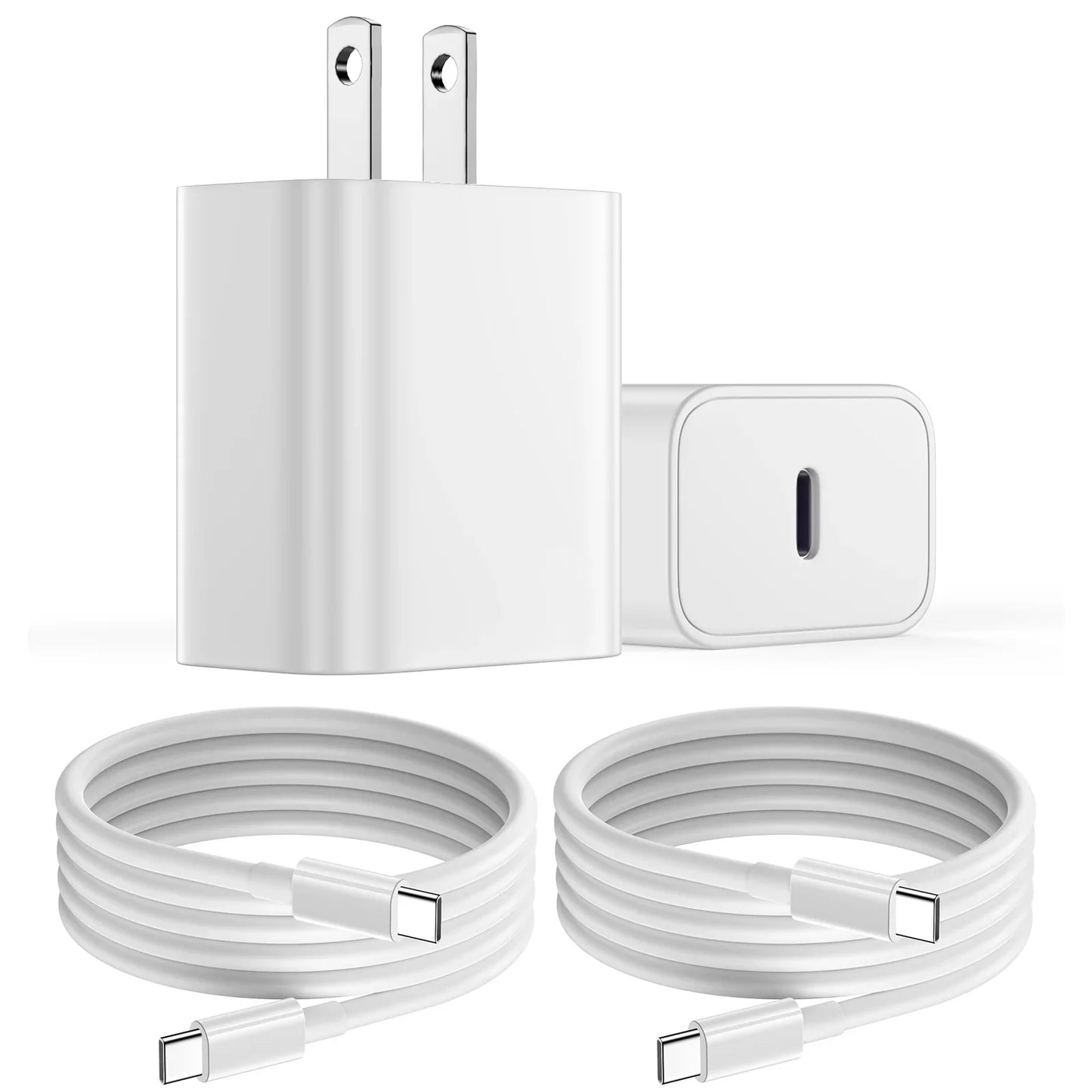 USB C Charger 2 Pack 20W PD White Fast Charger Block with 6FT USB C Cable Compatible with Android