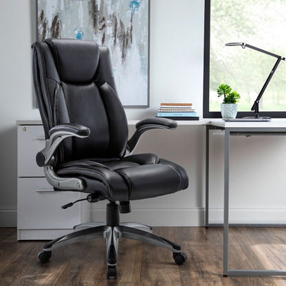 Colamy High Back Leather Adjustable Office Desk Chair, Black (Set of 1)