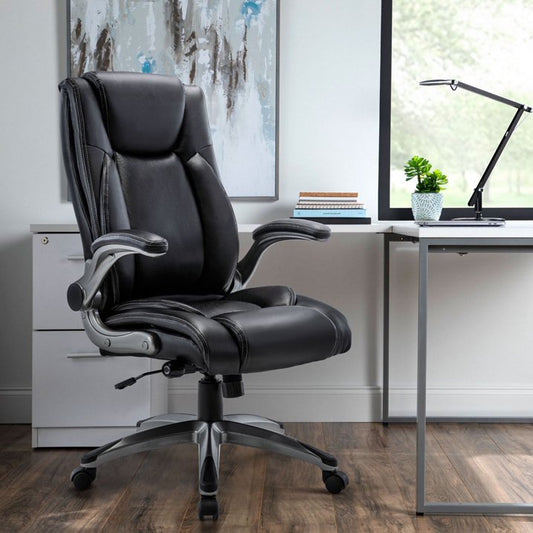 Colamy High Back Leather Adjustable Office Desk Chair, Black (Set of 1)