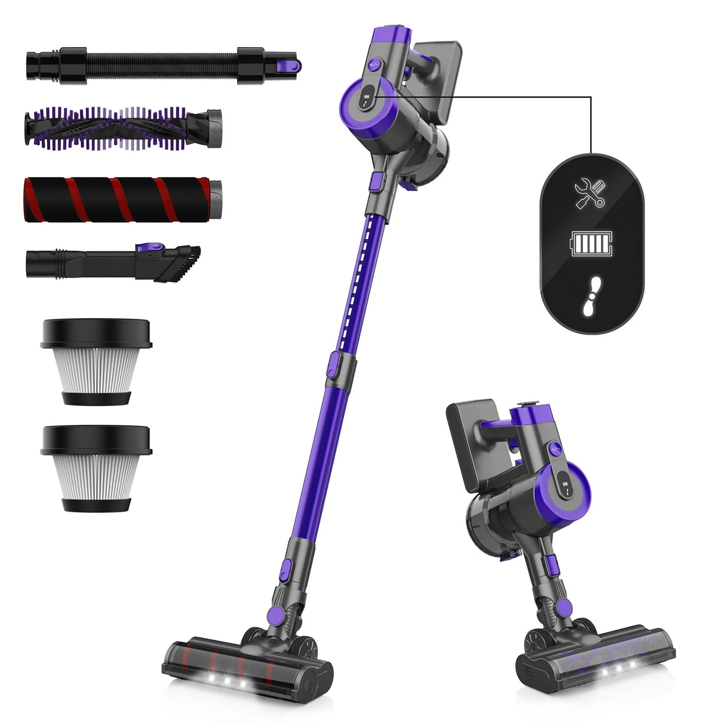 YOMA Cordless Vacuum Cleaner, 350W 30Kpa 45 Mins Runtime Powerful Stick Vacuum, 6 in 1 Handheld Vacuum for Home Pet Hair Carpet Hard Floor V90 (Purple)