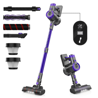 YOMA Cordless Vacuum Cleaner, 350W 30Kpa 45 Mins Runtime Powerful Stick Vacuum, 6 in 1 Handheld Vacuum for Home Pet Hair Carpet Hard Floor V90 (Purple)