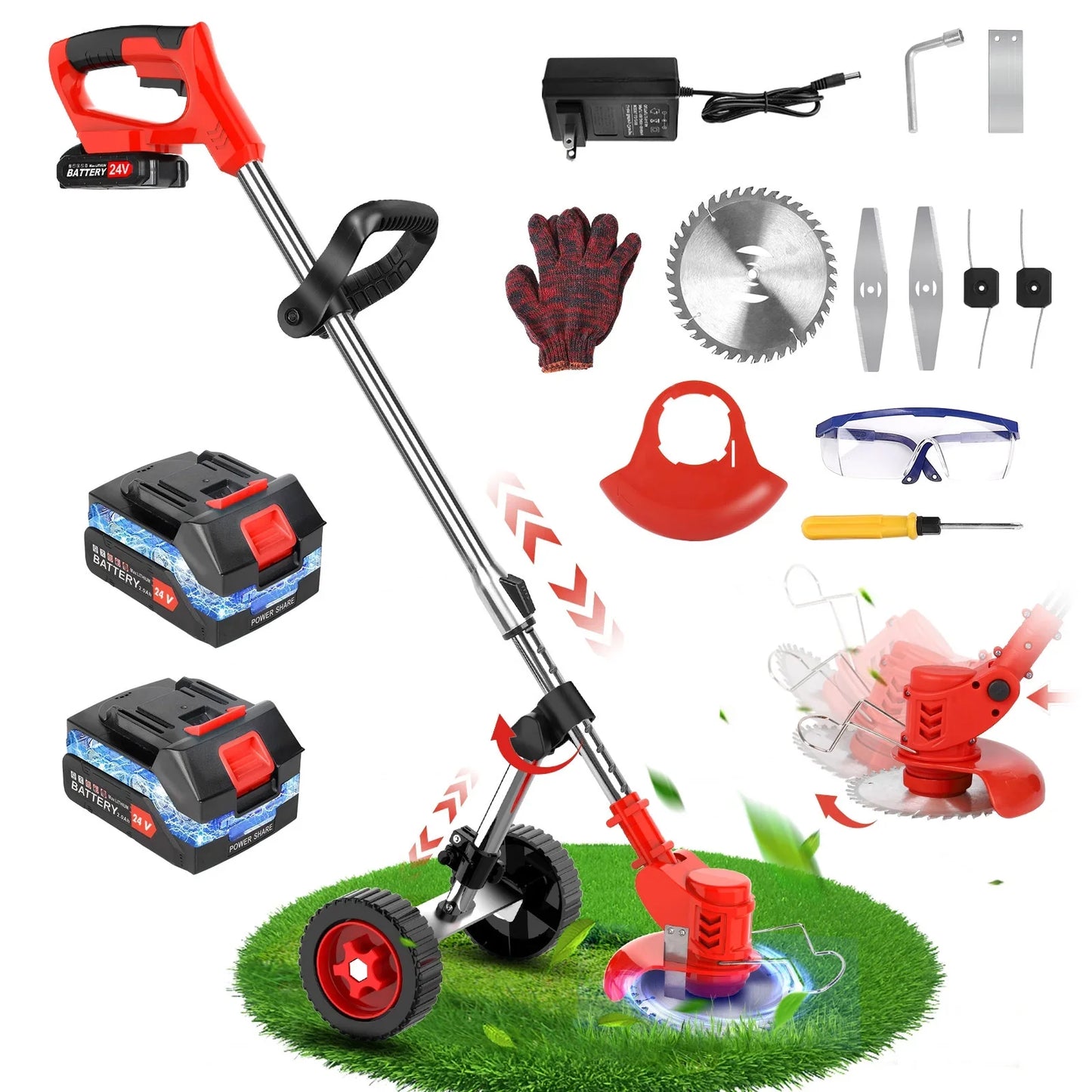 Cordless Weed Eaters Electric Grass Trimmer & Edger, Tanbaby 6 inch 3-in-1 Weed Wacker Kit with Upgraded Wheels