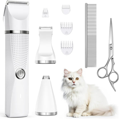 Cat Grooming Clippers Kit for Matted Hair, Bautrium 3 in 1 Electric Pet Hair Trimmer for Thick Hair, Heavy Coat Butt Shaver Cordless Cat Razor Claw Fur Trimmer for Dogs and Other Small Animals at Home