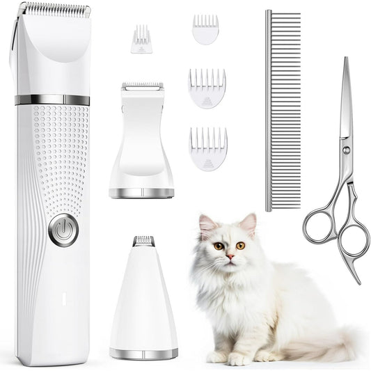 Cat Grooming Clippers Kit for Matted Hair, Bautrium 3 in 1 Electric Pet Hair Trimmer for Thick Hair, Heavy Coat Butt Shaver Cordless Cat Razor Claw Fur Trimmer for Dogs and Other Small Animals at Home