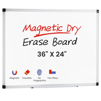 EDX Magnetic Dry Erase Board, 36 X 24 Inches, Two Mounting 0ptions, Horizontal or Vertical，With Left and Right Removable Pen Tray, Silver Aluminium Frame, White