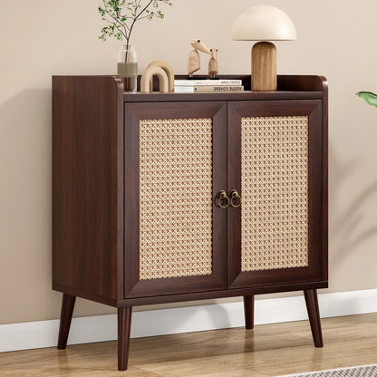 Farini Sideboard Buffet Cabinet Bar Cabinets with Rattan Decorated Doors(Walnut)