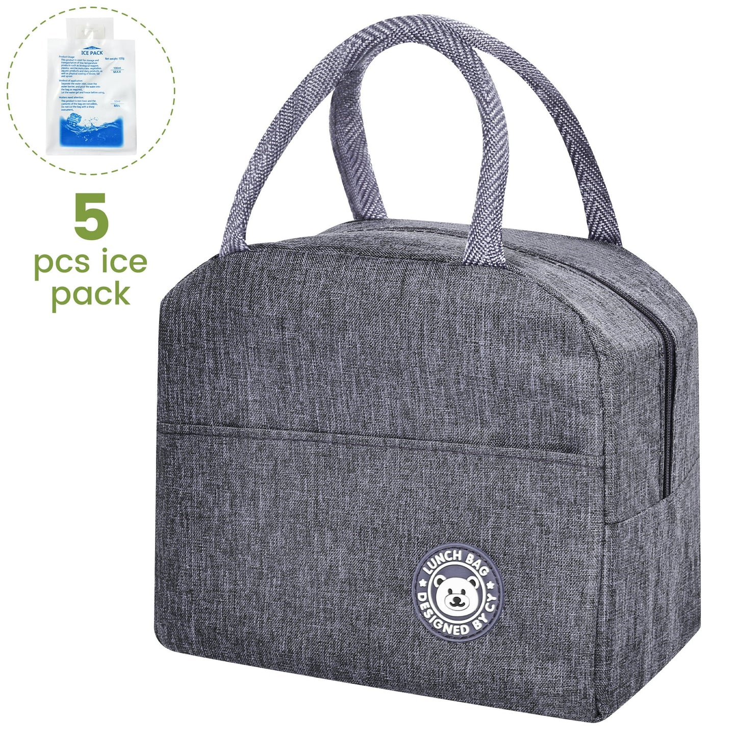 TRANSLINK Lunch Bag Women/Men Lunch Tote Bags for Work, Travel, Outdoor (Grey)