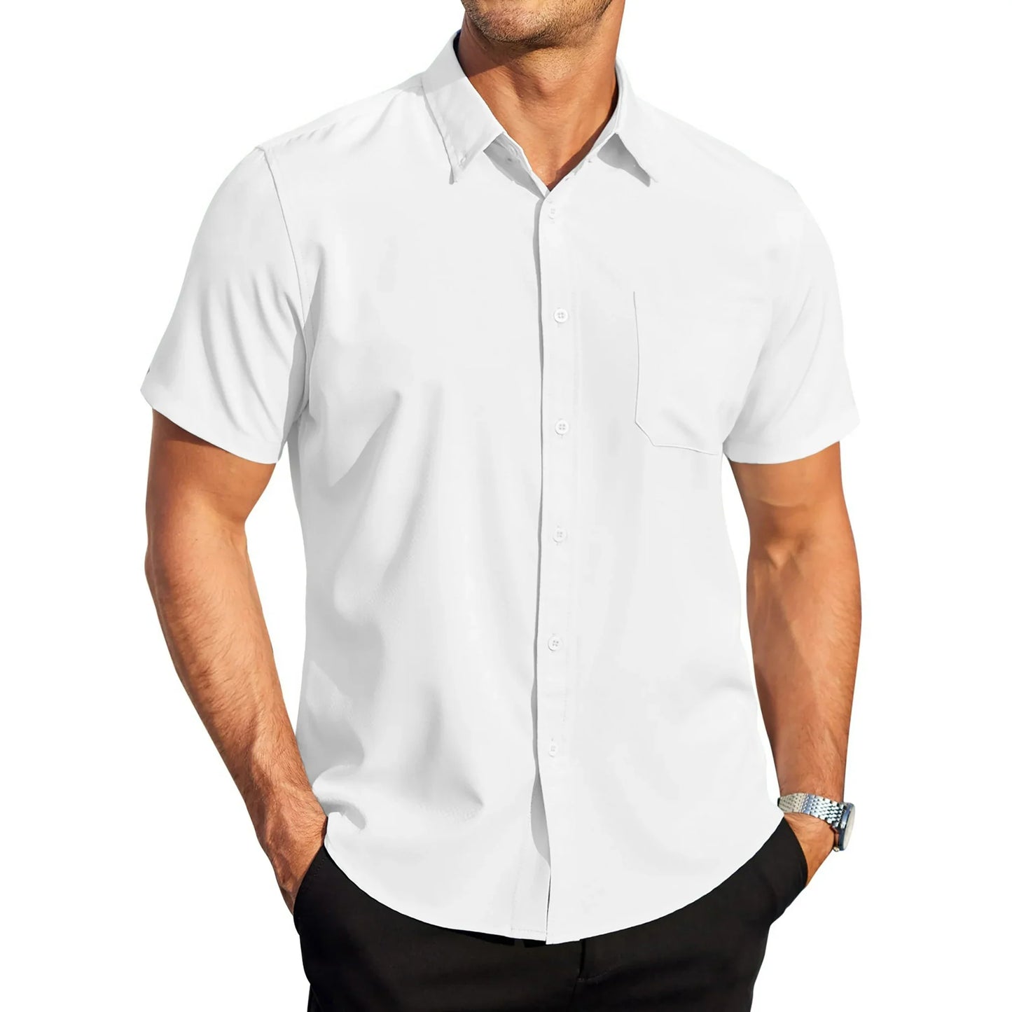 GENTS BLISS Short Sleeve Mens Dress Shirts Casual Solid Shirts for Men Regular Oxford Tops with Pocket