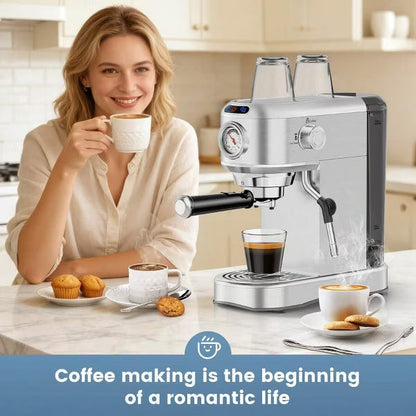 ToLife Espresso Machine, Compact Stainless Steel Maker with Milk Frother & 34oz Removable Tank for Home Latte & Cappuccino.