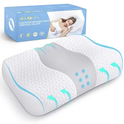 Zibroges Bed Pillow, Cervical Neck Pillow for Pain Relief, Contour Memory Foam Pillows for Sleeping, Neck Support for Side Back Stomach Sleepers Gray