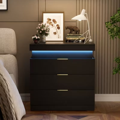 CIPACHO Black Nightstand with Charging Station, Sliding Top & Drawers Modern Bedside End Table for Bedroom