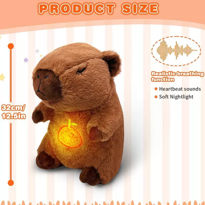 TITQWOP Capybara Breathing Stuffed Animal,Anxiety Relief Sleeping Plush with Realistic Breathing Motion & Soothing Music Lights Portable Plushies