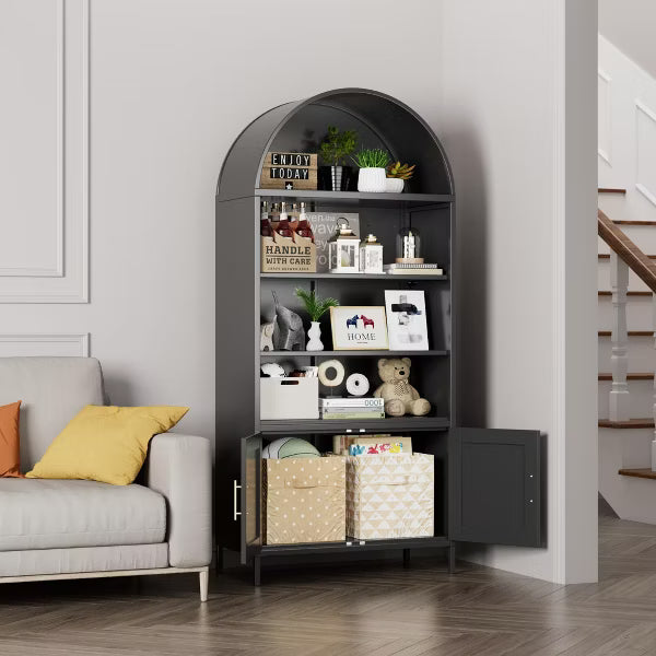 SUXXAN Metal Arched Bookshelf, Accent Arch Kitchen Pantry Cabinet With Drawer,Assembly Required