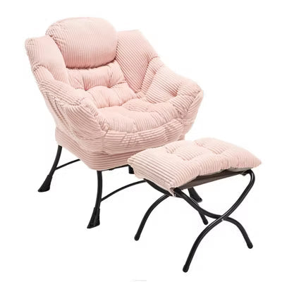 Lazy Chair with Ottoman, Modern Lounge Accent Chair with Armrests and a Side Pocket, Sofa Chair Reading Chair with Footrest, Corner Chair-Pink
