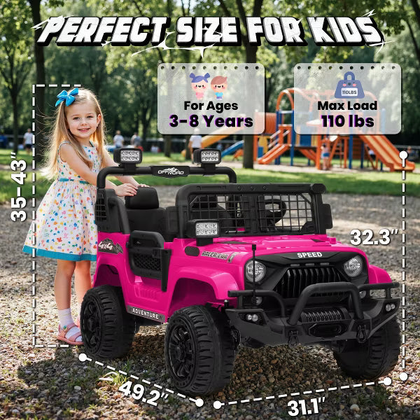 JOYRACER 24V 2-Seater Ride-On Jeep Style Car for Kids, Electric Ride-On Toys with Bluetooth, Music, USB & MP3 Port
