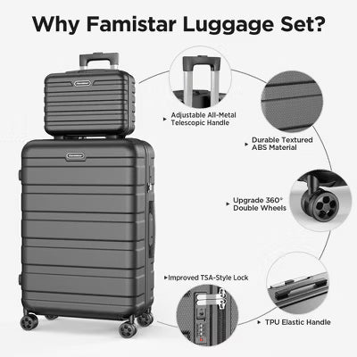 Famistar 11 Piece Hardside Luggage Suitcase Set with 360 Double Spinner Wheels 14/20/24/28 inch Black