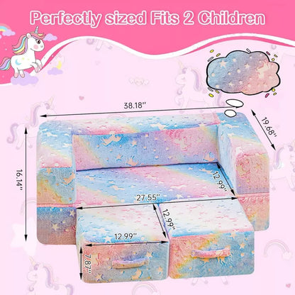 Hooseng Glow in The Dark Kids Modular Sofa, 3-in-1 Convertible Toddler Play Couch with Memory Foam & Floor Cushion for Playroom & Bedroom