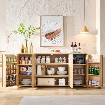 Kitchen Buffet Sideboard Cabinet with 4 Doors and Shelves, Modern Large Sideboard Buffet Storage Cabinet, 66" Coffee Bar Storage Cabinet