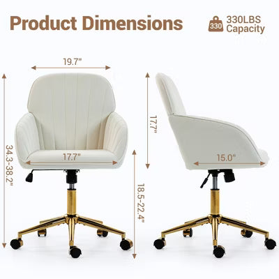 Bosmiller Velvet Home Office Chair, Gold Base and Wheels, Modern Makeup Vanity Chair, Height Adjustable Swivel Desk Chair, Living Room Bedroom, Beige