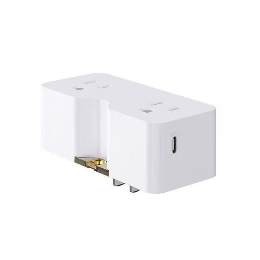 ELEGRP USB Wall Outlet Extender, with USB C & USB A Ports (4.2A in Total),2 Prong to 3 Prong Grounding Adapter Plug, 125V, White, 1 Pack