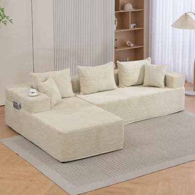 Bosmiller 105" Modular Sectional Sofa with L-Shape Chaise, Corduroy Boneless Couches for Living Room, No Assembly, Beige