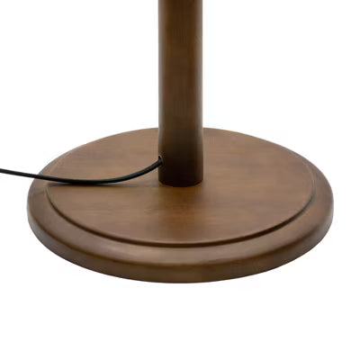 61" Walnut Wood Standing Floor Lamp with Linen Drum Shade, Modern Accent Light for Living Room, Bedroom, Hallway & Study,Foot Step ON/OFF Switch