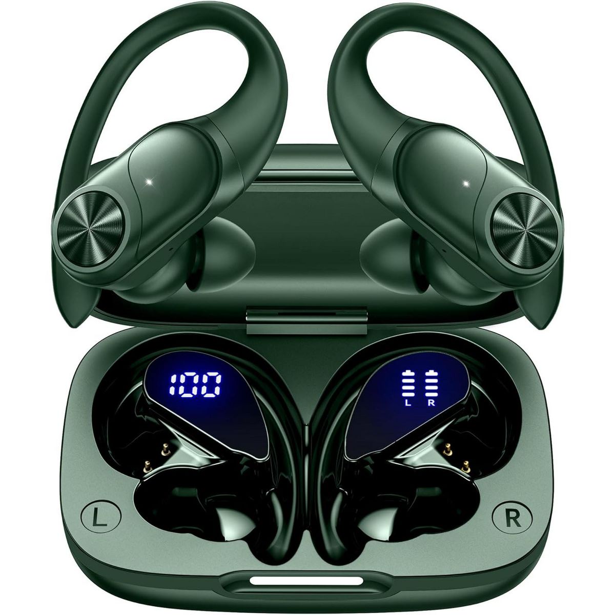 VEAT00L V6 Bluetooth Headphones Wireless Earbuds 88Hrs Playback Sport Ear Buds with Earhook Digital Display Charging Case