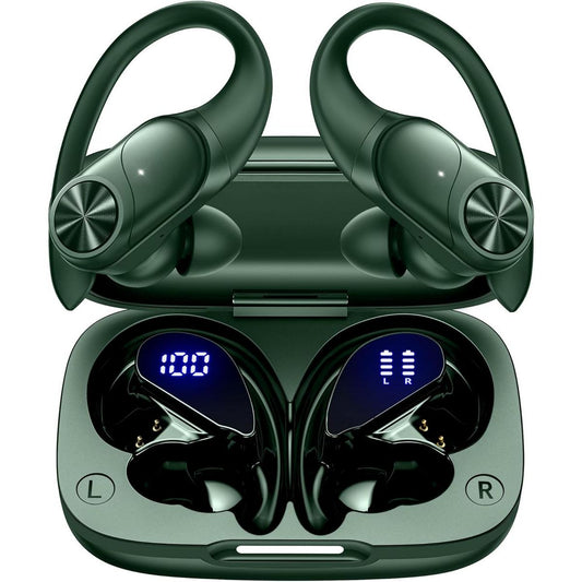 VEAT00L V6 Bluetooth Headphones Wireless Earbuds 88Hrs Playback Sport Ear Buds with Earhook Digital Display Charging Case